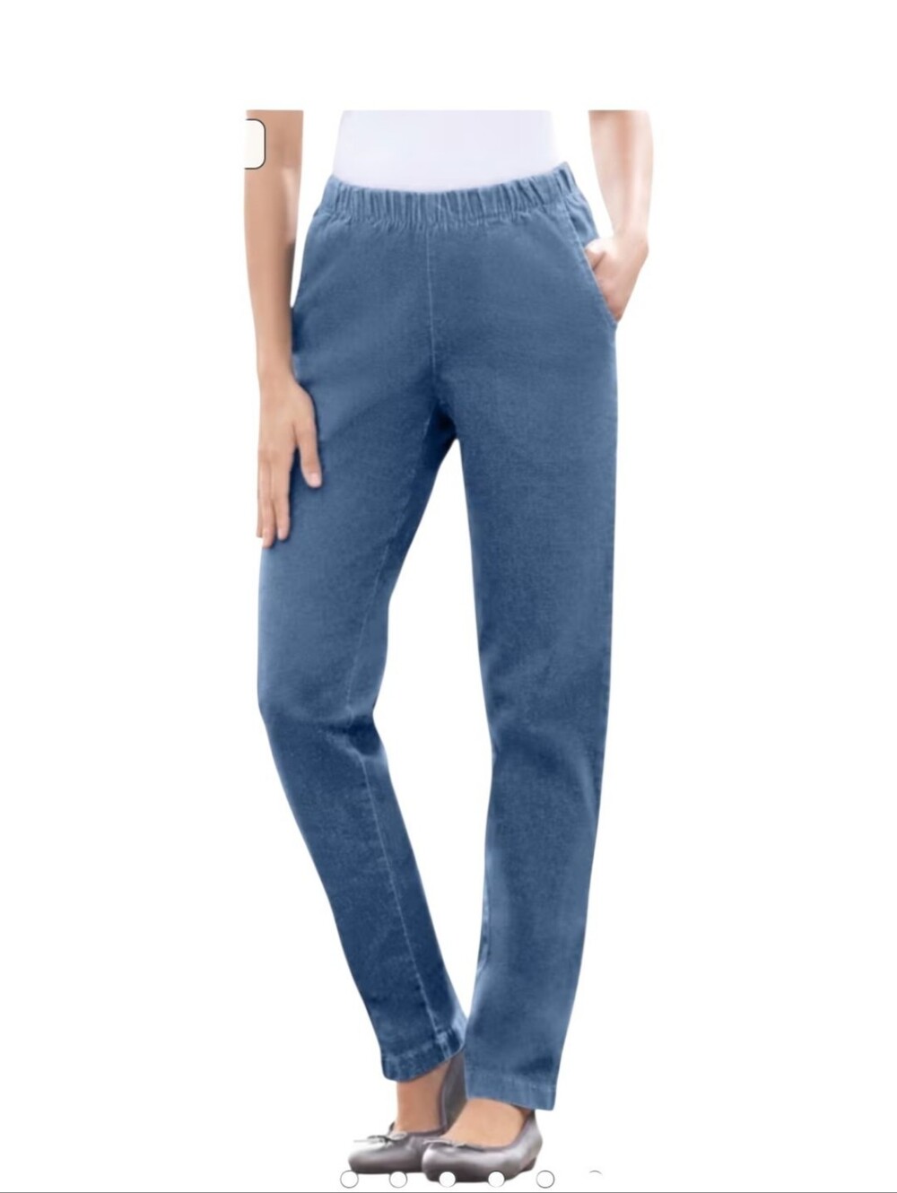 Woman Within 22 petite Elastic Waist Blue Denim Jeans Straight Leg